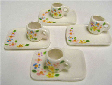 Dollhouse Miniature 4 Trays With Mugs
